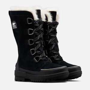 Sorel Black Trivoli IV Tall Faux Fur Winter Lace-Up Boots